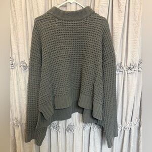 Altar'd State Olive Gray Waffle-Knit Crew Sweater